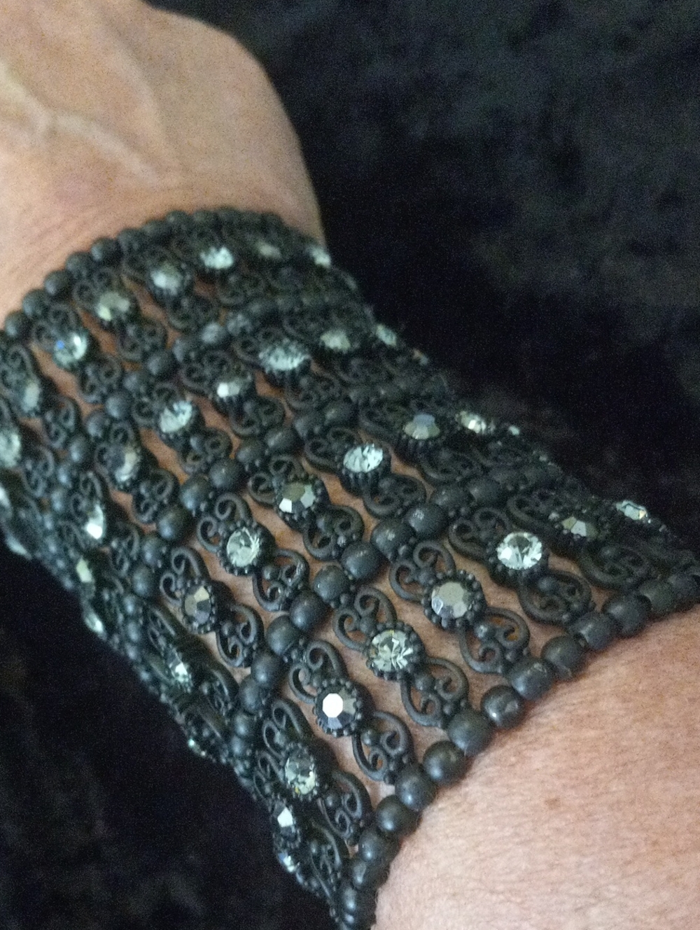Brighton Black Filigree Multi-Row Bracelet with Clear Stones